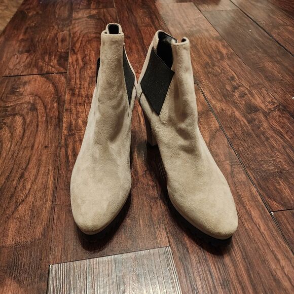 AllSaints Boots Womens 7.5 Grey Suede Sarris Bootie Platform Heel Pull-on - Picture 1 of 9